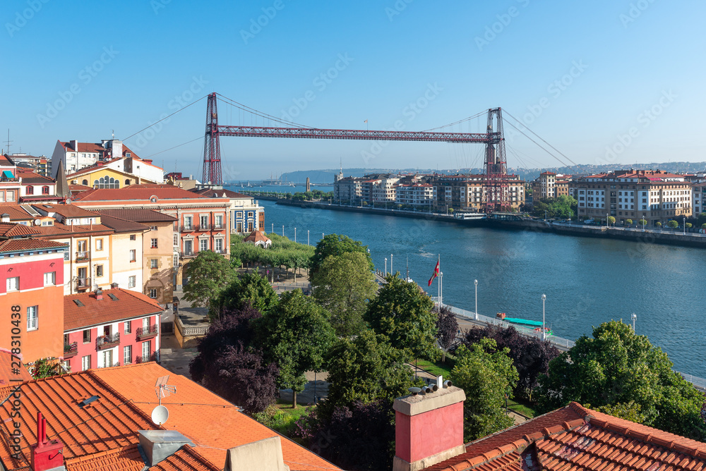Hanging Bridge of Bizkaia from Campo de la Iglesia lookout point, Portugalete, Basque Country, Spain