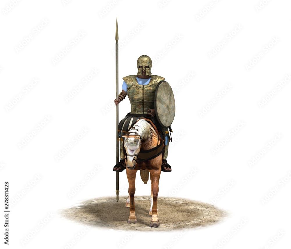 Naklejka premium 3d render, rider, warrior on horseback, illustration