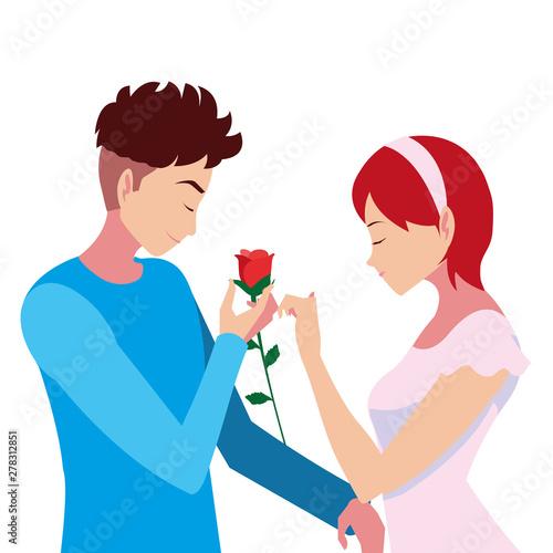 man giving flower a woman romantic