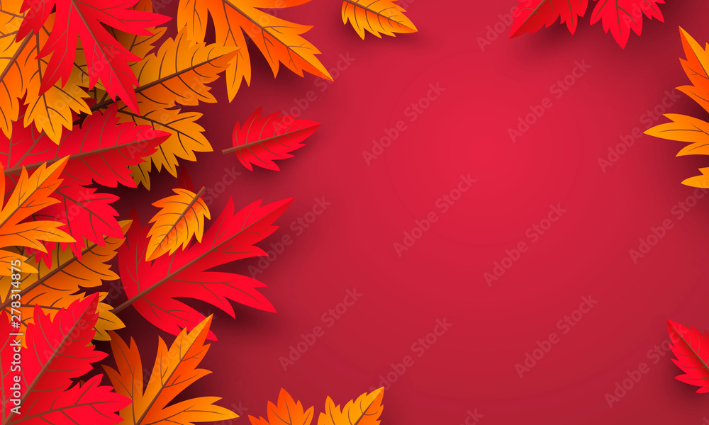 Autumn leaves on red background design with copy space vector illustration Autumn leaves on red background design with copy space vector illustration