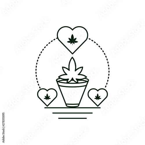 heart with cannabis leaf with houseplant