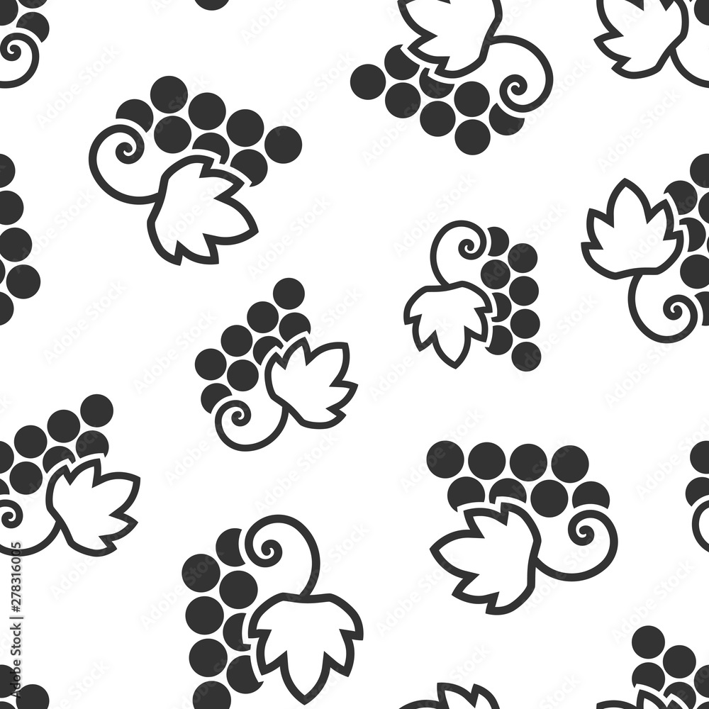 Grape fruits sign icon seamless pattern background. Grapevine vector illustration on white isolated background. Wine grapes business concept. Grape fruits sign icon seamless pattern background. Grapevine vector illustration on white isolated background. Wine grapes business concept.