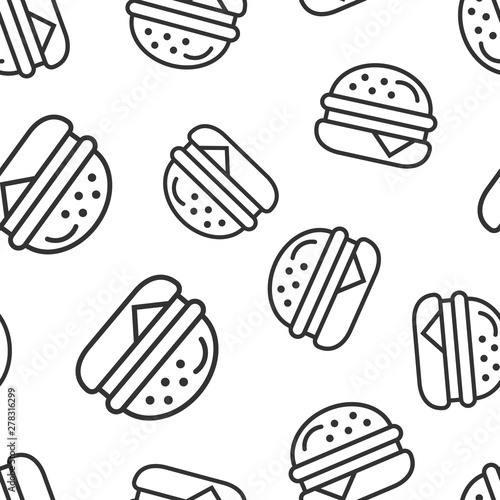 Burger sign icon seamless pattern background. Hamburger vector illustration on white isolated background. Cheeseburger business concept.