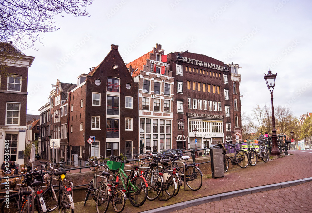 Amsterdam Netherlands March 20, 2019 Traditional old buildings in Amsterdam, Netherlands