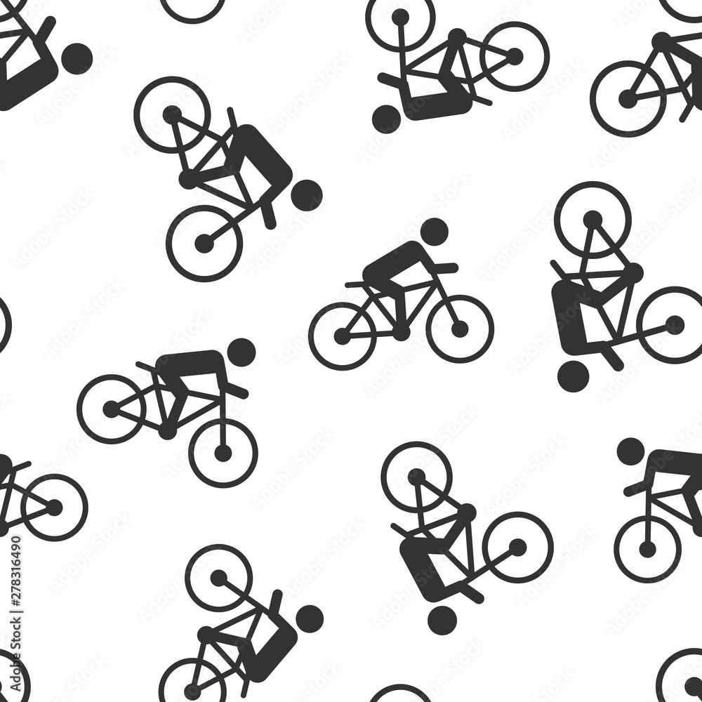 People on bicycle sign icon seamless pattern background. Bike vector illustration on white isolated background. Men cycling business concept. People on bicycle sign icon seamless pattern background. Bike vector illustration on white isolated background. Men cycling business concept.