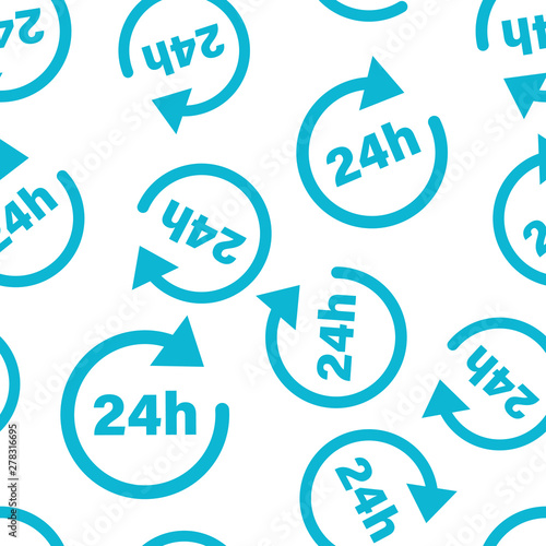 24 hours clock sign icon seamless pattern background. Twenty four hour open vector illustration on white isolated background. Timetable business concept.