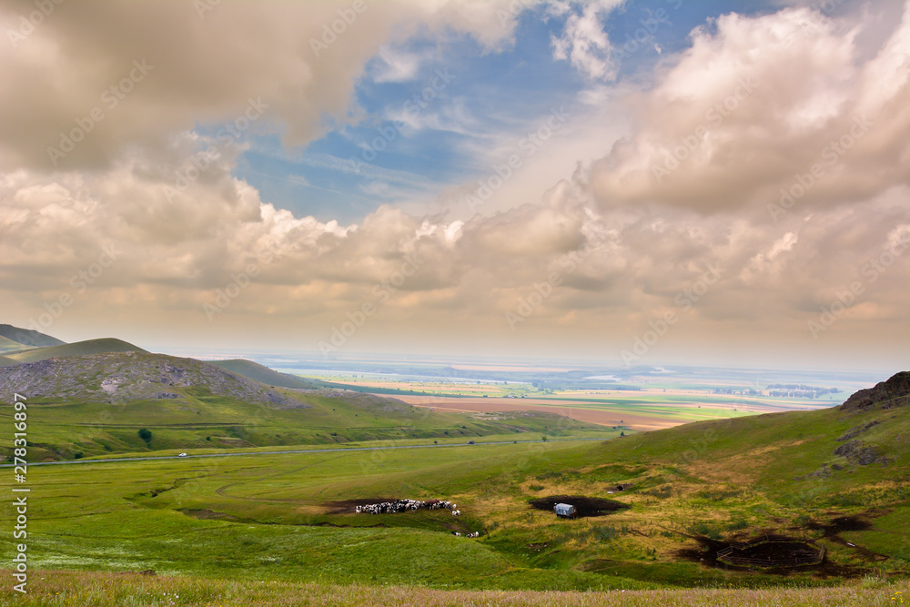 Fototapeta premium mountain landscape with beautiful sky in Dobrogea, Romania