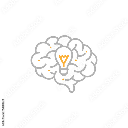 Side Brain logo icon with Incandescent light bulb symbol, Creative idea concept editable stroke design illustration grey and orange color isolated on white background with copy space, vector eps 10