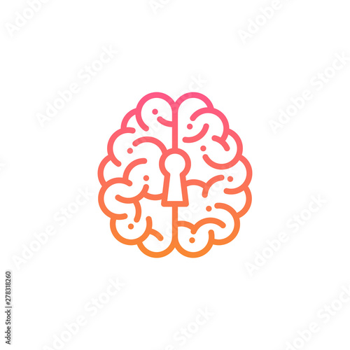 Top Brain logo icon with keyhole symbol, Secrets of the mind concept design illustration pink and orange gradients color isolated on white background with copy space, vector eps 10