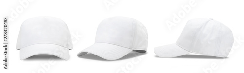 White baseball cap isolated on white background with clipping path. front and side view photo