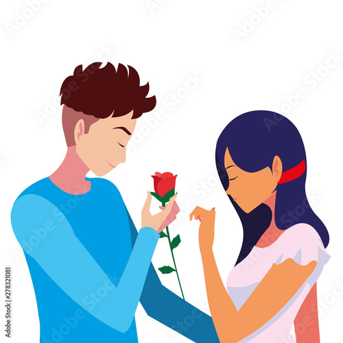 man giving flower a woman romantic