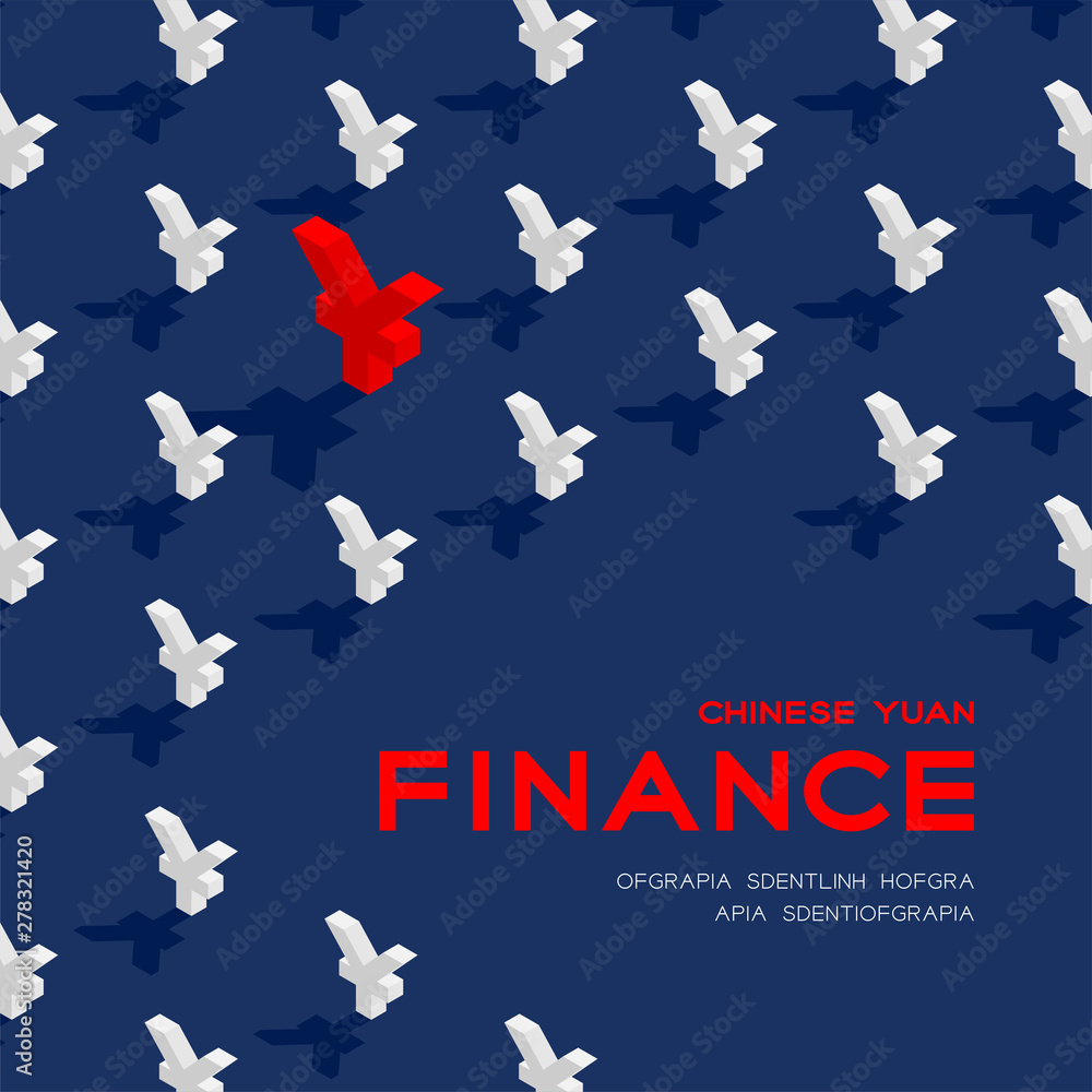 Fototapeta premium Currency chinese yuan (CNY) sign 3d isometric pattern, Business finance concept poster and banner square design illustration isolated on blue background with copy space, vector eps 10
