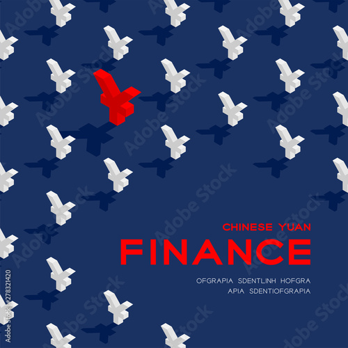 Currency chinese yuan (CNY) sign 3d isometric pattern, Business finance concept poster and banner square design illustration isolated on blue background with copy space, vector eps 10