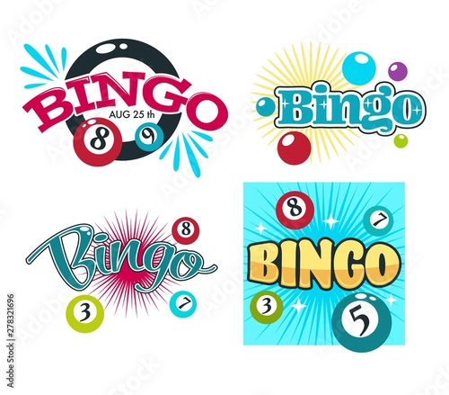 Bingo game gambling equipment balls with numbers isolated icons