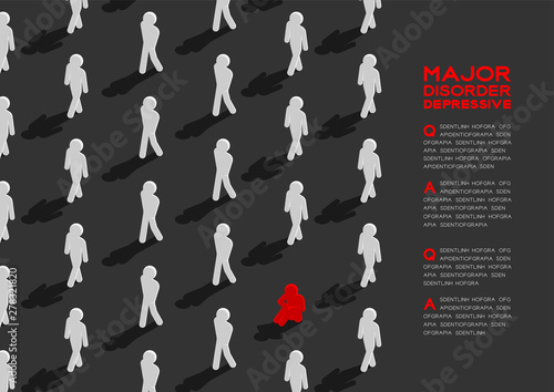Depression (major depressive disorder, MDD) man pictogram 3d isometric pattern, Medical illness concept poster and banner horizontal design illustration isolated on grey background with space, vector