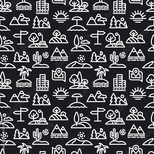 illustration of landscapes and nature seamless pattern