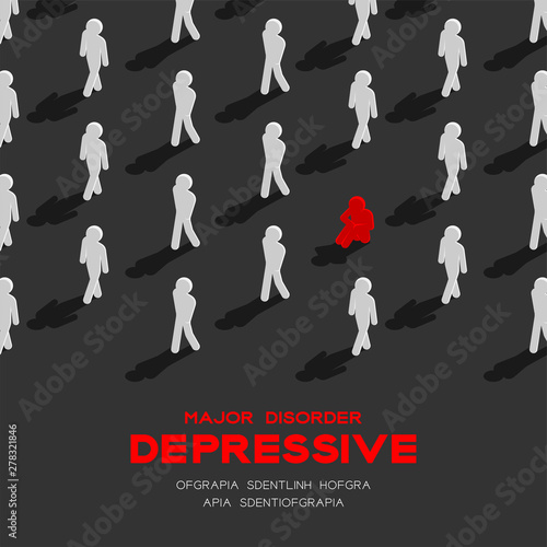 Depression (major depressive disorder, MDD) man pictogram 3d isometric pattern, Medical illness concept poster and banner square design illustration isolated on grey background with copy space, vector