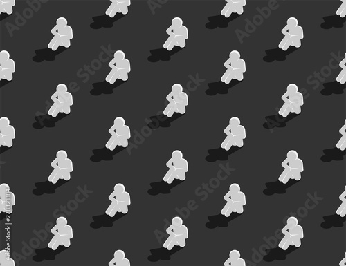 Depression (major depressive disorder, MDD) man pictogram 3d isometric seamless pattern, Medical illness concept poster and banner vertical design illustration isolated on grey background with space