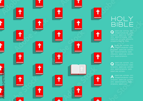Holy Bible book 3D isometric pattern, Christian faithful concept poster and banner horizontal design illustration isolated on green background with copy space, vector eps 10