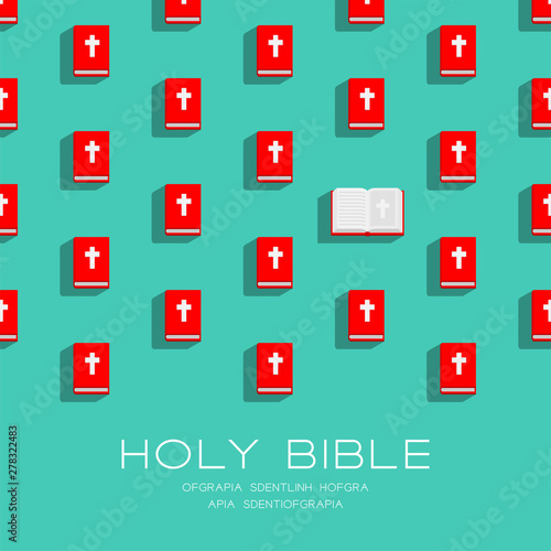 Holy Bible book 3D isometric pattern, Christian faithful concept poster and banner square design illustration isolated on green background with copy space, vector eps 10