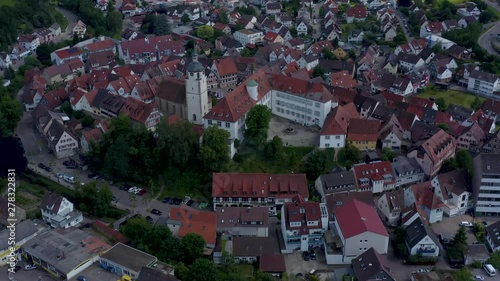 Aerial of the village Waldenbuch in Germany. Wide view with round pan to the left. photo