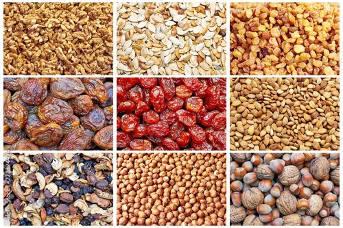 Collage showing different dried fruits close up