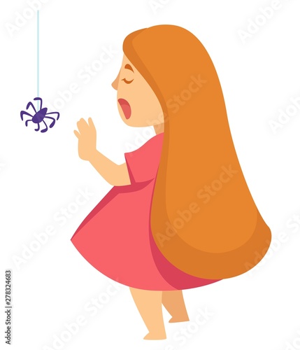 Childish phobia or fear girl and spider nightmare sleeping
