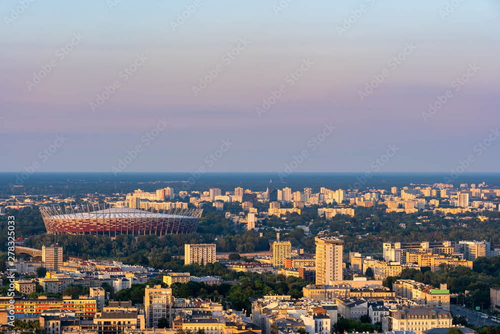 Aerial View of Warsaw at Sunset