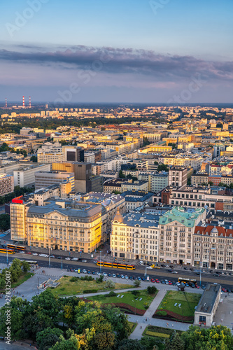 Warsaw Aerial View at Sunset