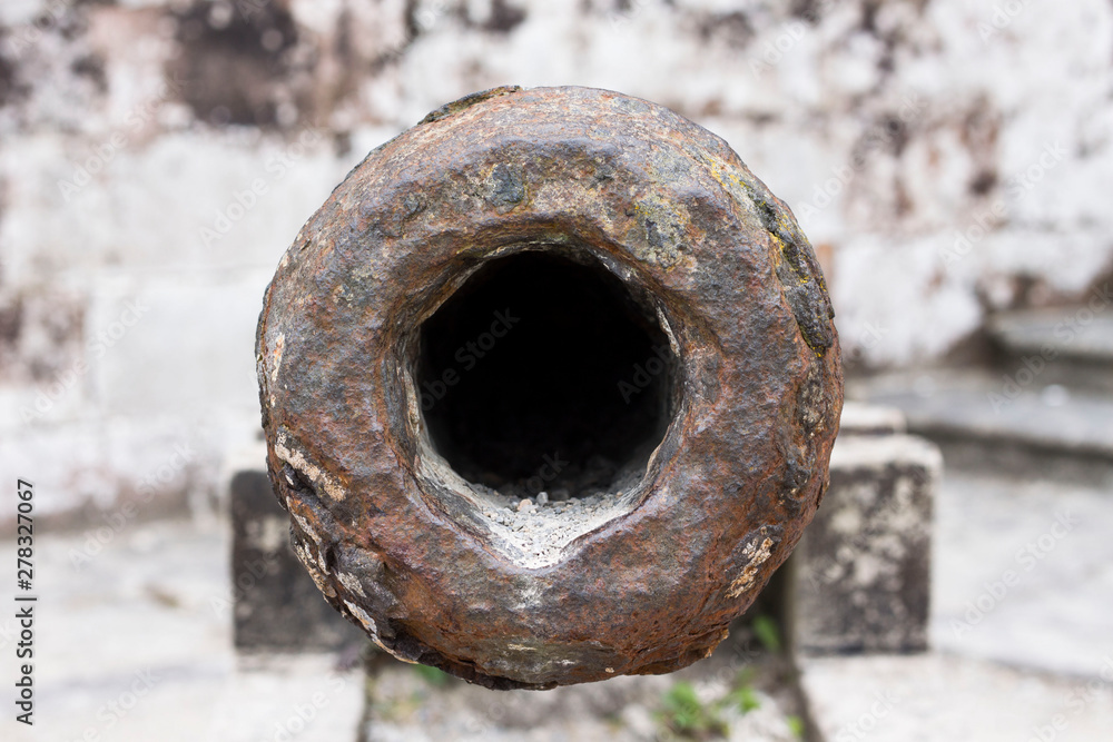 old cannon mouth with gray background