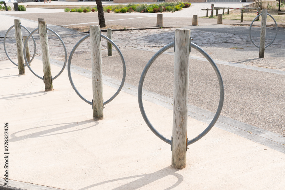Metall bicycle parking lot in street city Metall bicycle parking lot in street city