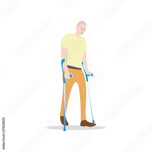 Man on crutches isolated on white. Person with disabilities