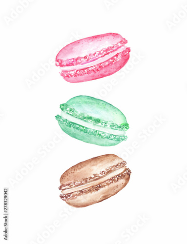 Photography Watercolor Macaroon Cake illustration isolated on white background