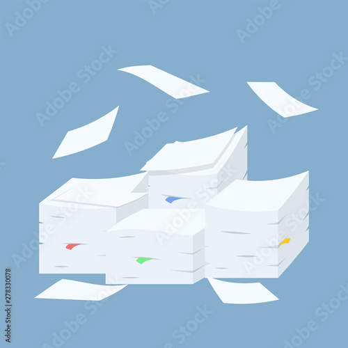 Stacks of paper documents for design on blue, stock vector illustration
