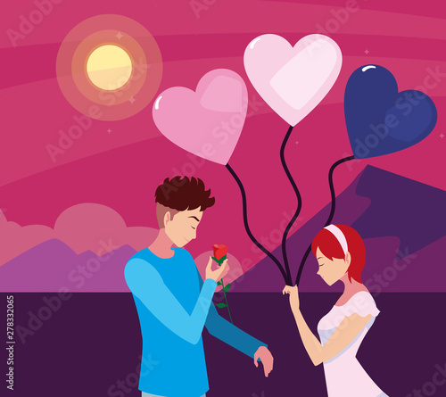 couple love balloon flower romantic