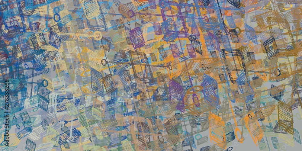 Naklejka premium Digital sketch on colorful wall. 2d illustration. Texture backdrop painting. Creative chaos structure element.