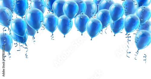 A blue party balloons isolated header background