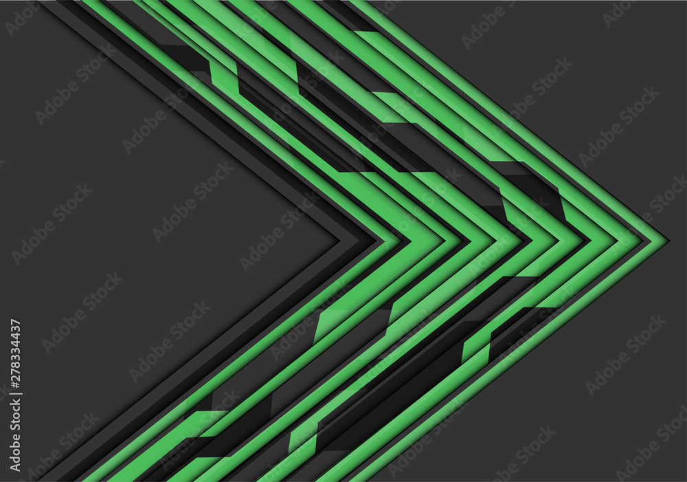 Abstract green circuit line arrow direction on grey blank space design modern futuristic technology background vector illustration.