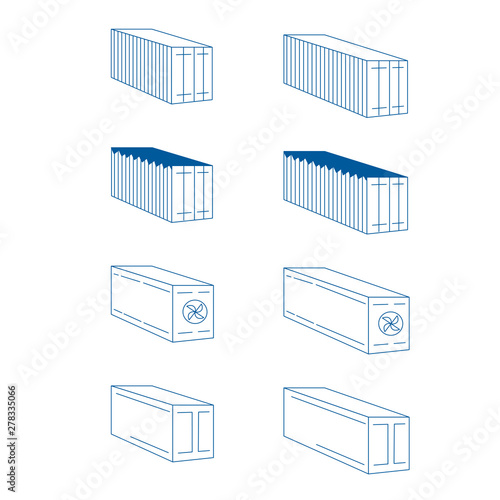 Linear cargo container icon. Logistic delivery concept symbols. refrigerator, steel, metal covered containers. vector illustration