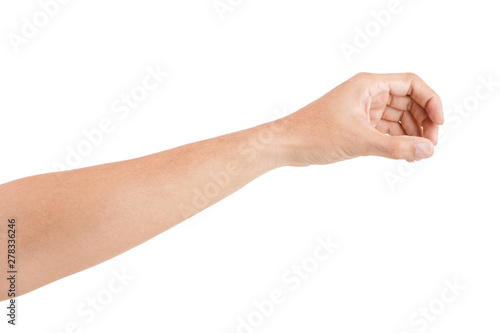 Male asian hand gestures isolated over the white background. CATCHING POSE.