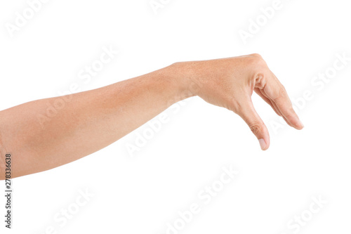 Male asian hand gestures isolated over the white background. CATCHING POSE.