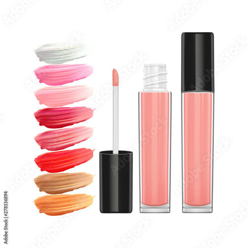 Lip gloss template, set of lip gloss smears for advertising and design. Vector.