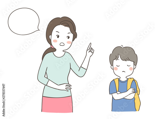 Draw mother scolding a boy Family concept.