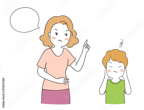 Draw mother scolding angry boy.