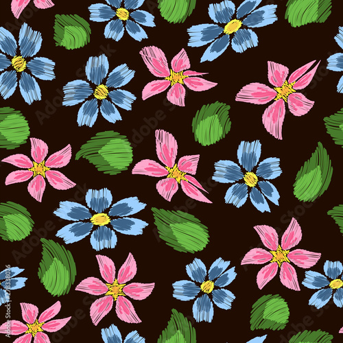 Wallpaper Mural Seamless pattern with embroidery of colorful  flowers for your design. Vector illustration. Torontodigital.ca