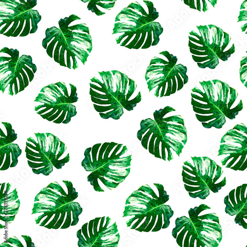 Seamless pattern with tropical leaf palm. Triangle style. Polygonal vector illustration. EPS 10. © helenagl