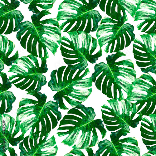 Seamless pattern with tropical leaf palm. Triangle style. Polygonal vector illustration. EPS 10.