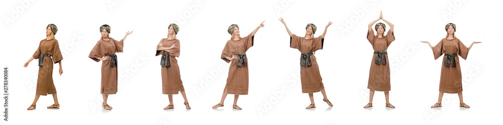 Woman wearing medieval arab clothing on white Woman wearing medieval arab clothing on white