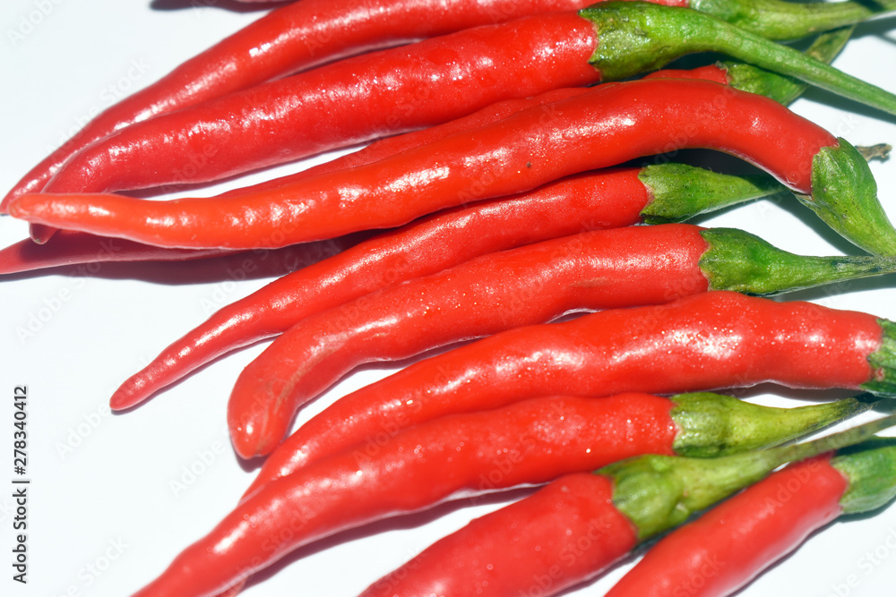 close up fresh red chilies, spicy isolated white background close up fresh red chilies, spicy isolated white background