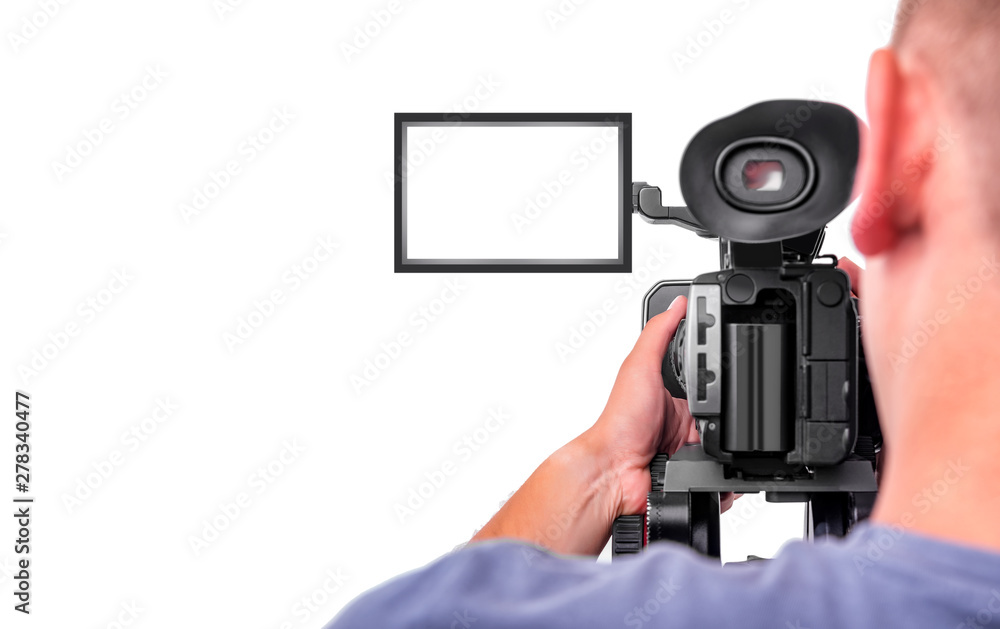 Cameraman. Video camera operator isolated on a white background. Cameraman. Video camera operator isolated on a white background.